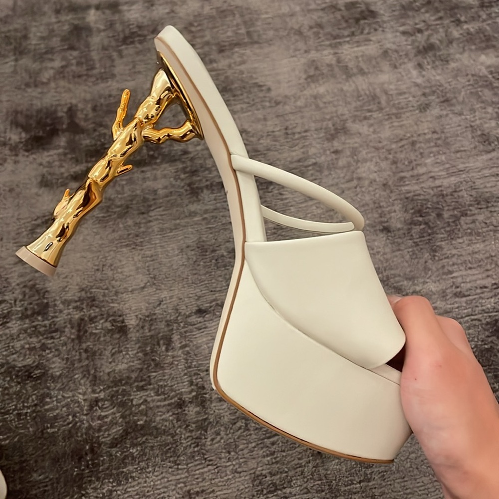 Cult Gaia White Heels Gold Bamboo - Picture 9 of 10